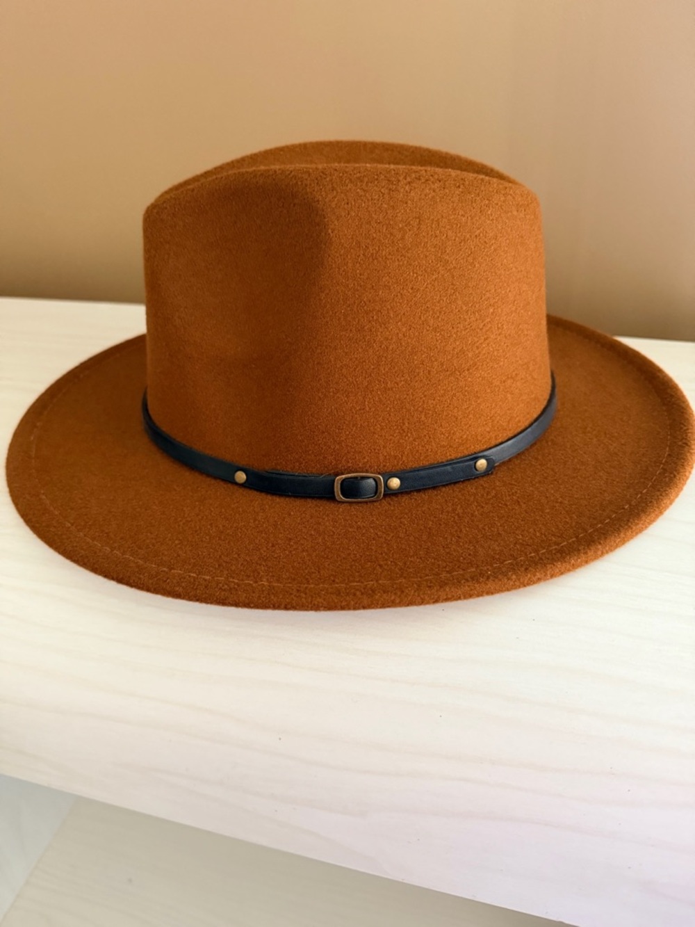 Rust Brown Felt Fedora with Black Band